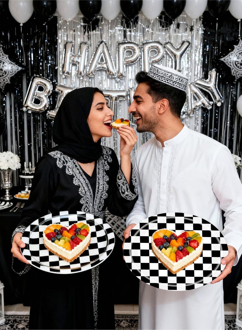 HomarKet 200 Pcs Disposable Paper Plates and Napkins,25 Guest Party Supplies Dinnerware Set Include Scalloped Paper Plates Napkin Cup Straw Plastic Spoon Fork Knive for Party,Wedding,Birthday (Black/White) - Image 4